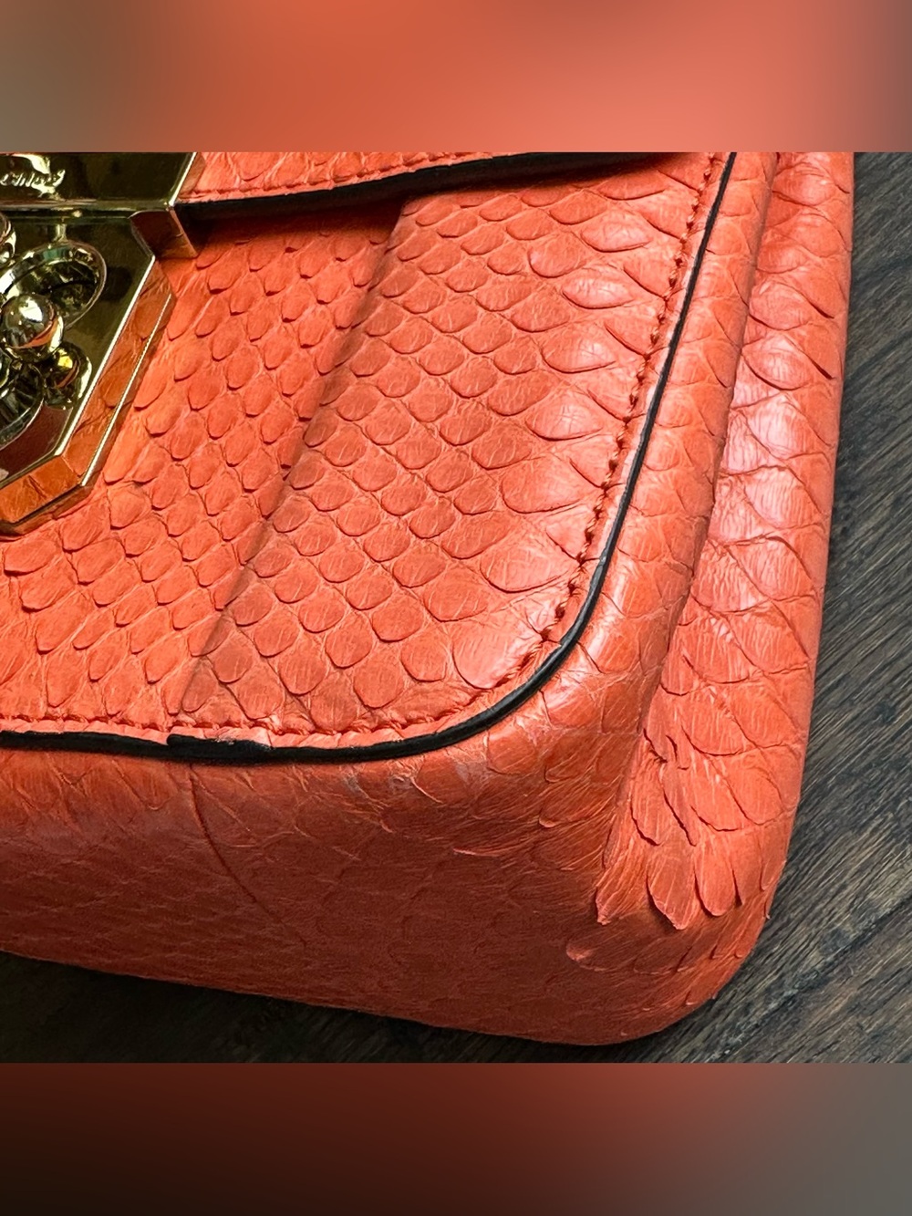 Chloe Coral Pink Python Elsie Shoulder Chain Bag - Picture 9 of 16